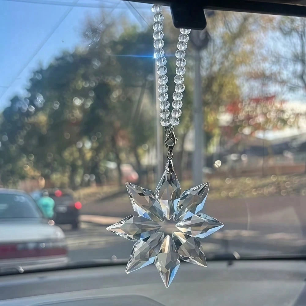 1pc Elegant Crystal Snowflake Car Rearview Mirror Hanging Ornament, Car Interior Decoration Pendant