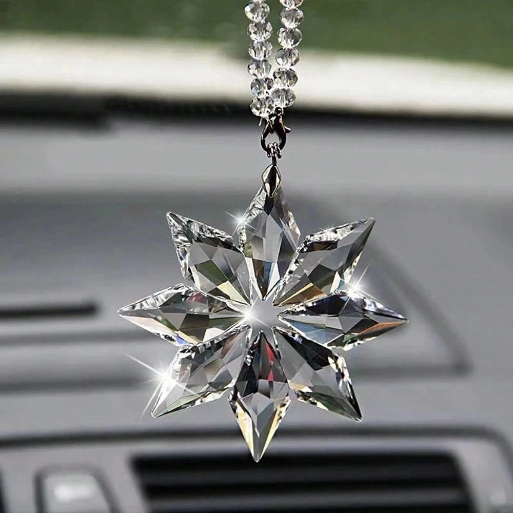 1pc Elegant Crystal Snowflake Car Rearview Mirror Hanging Ornament, Car Interior Decoration Pendant