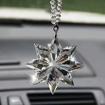1pc Elegant Crystal Snowflake Car Rearview Mirror Hanging Ornament, Car Interior Decoration Pendant