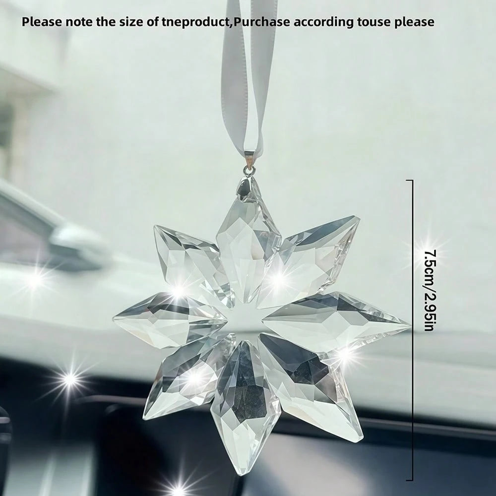 1pc Elegant Crystal Snowflake Car Rearview Mirror Hanging Ornament, Car Interior Decoration Pendant