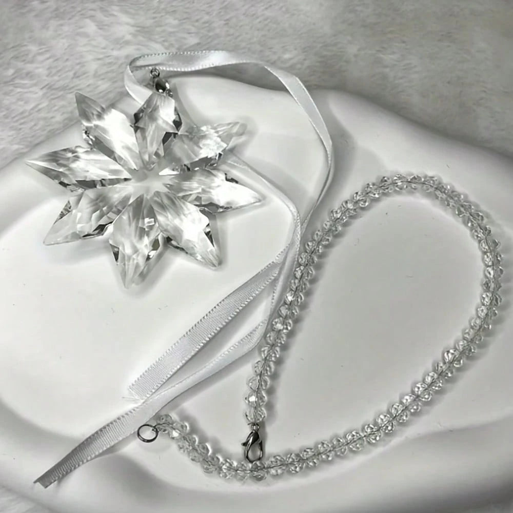 1pc Elegant Crystal Snowflake Car Rearview Mirror Hanging Ornament, Car Interior Decoration Pendant
