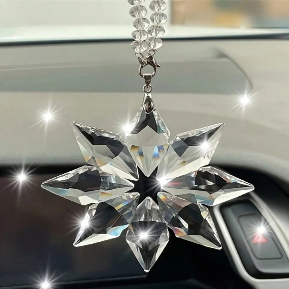 1pc Elegant Crystal Snowflake Car Rearview Mirror Hanging Ornament, Car Interior Decoration Pendant