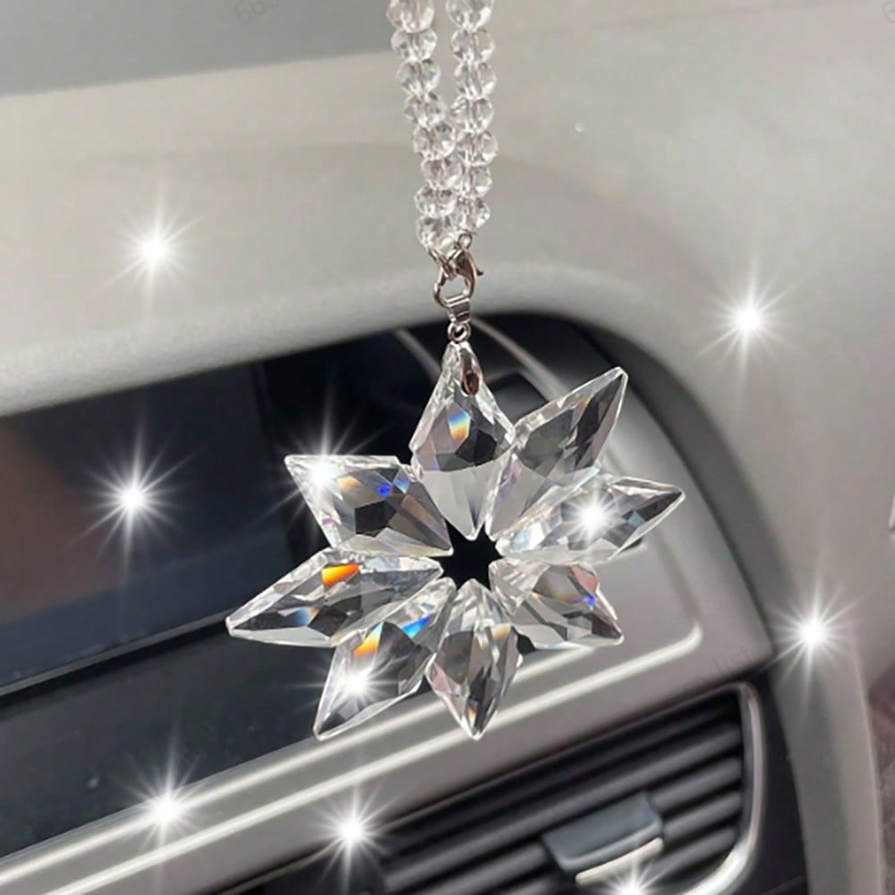 1pc Elegant Crystal Snowflake Car Rearview Mirror Hanging Ornament, Car Interior Decoration Pendant
