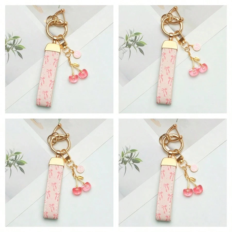 1pc Elegant Printed PU Leather Keychain With Letter Pendant- Fashionable Women's Accessory, Suitable For Car Keys, House Keys And Gifts, Car Key Holder, Fashion Keychain