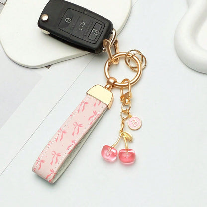 1pc Elegant Printed PU Leather Keychain With Letter Pendant- Fashionable Women's Accessory, Suitable For Car Keys, House Keys And Gifts, Car Key Holder, Fashion Keychain