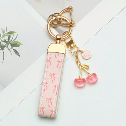 1pc Elegant Printed PU Leather Keychain With Letter Pendant- Fashionable Women's Accessory, Suitable For Car Keys, House Keys And Gifts, Car Key Holder, Fashion Keychain