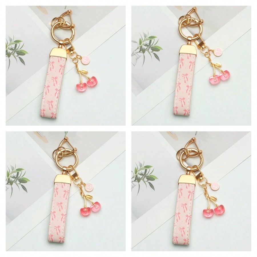 1pc Elegant Printed PU Leather Keychain With Letter Pendant- Fashionable Women's Accessory, Suitable For Car Keys, House Keys And Gifts, Car Key Holder, Fashion Keychain