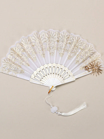 1pc Elegant Vintage Spanish Lace Fan Luxurious European Rose Folding Fan For Cosplay Performance Decoration Valentine's Day