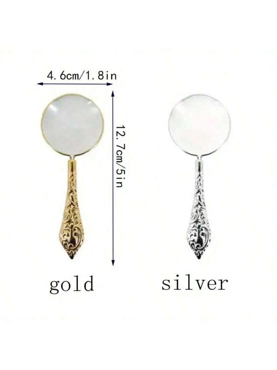 1pc European Gold Tone Floral Pattern Handheld Reading Magnifying Glass With Glass Lens Back To School