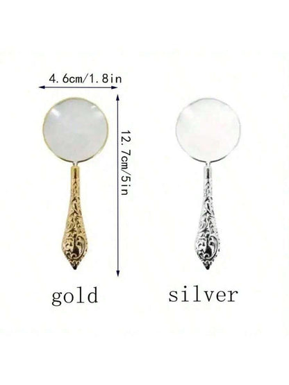 1pc European Gold Tone Floral Pattern Handheld Reading Magnifying Glass With Glass Lens Back To School