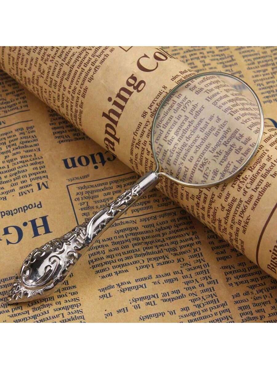 1pc European Gold Tone Floral Pattern Handheld Reading Magnifying Glass With Glass Lens Back To School