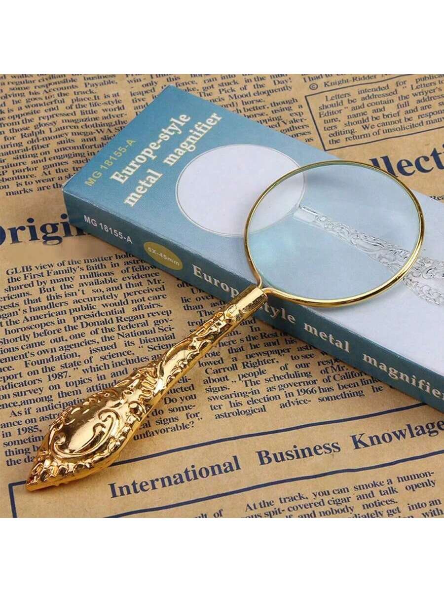 1pc European Gold Tone Floral Pattern Handheld Reading Magnifying Glass With Glass Lens Back To School