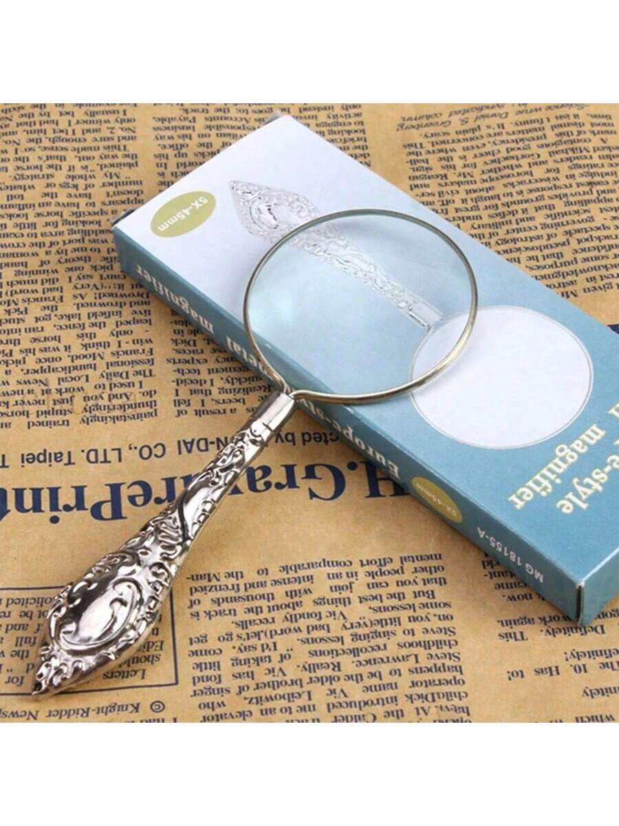 1pc European Gold Tone Floral Pattern Handheld Reading Magnifying Glass With Glass Lens Back To School