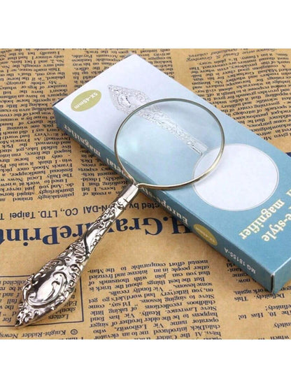 1pc European Gold Tone Floral Pattern Handheld Reading Magnifying Glass With Glass Lens Back To School