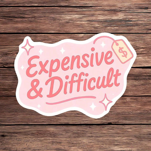 1PC Expensive And Difficult Vinyl Sticker, Waterproof Pink Y2K Attitude Quote Decal With Price Tag And Sparkle Design For Laptop, Water Bottle, Notebook, Journal, Phone Case, Tumbler Decor