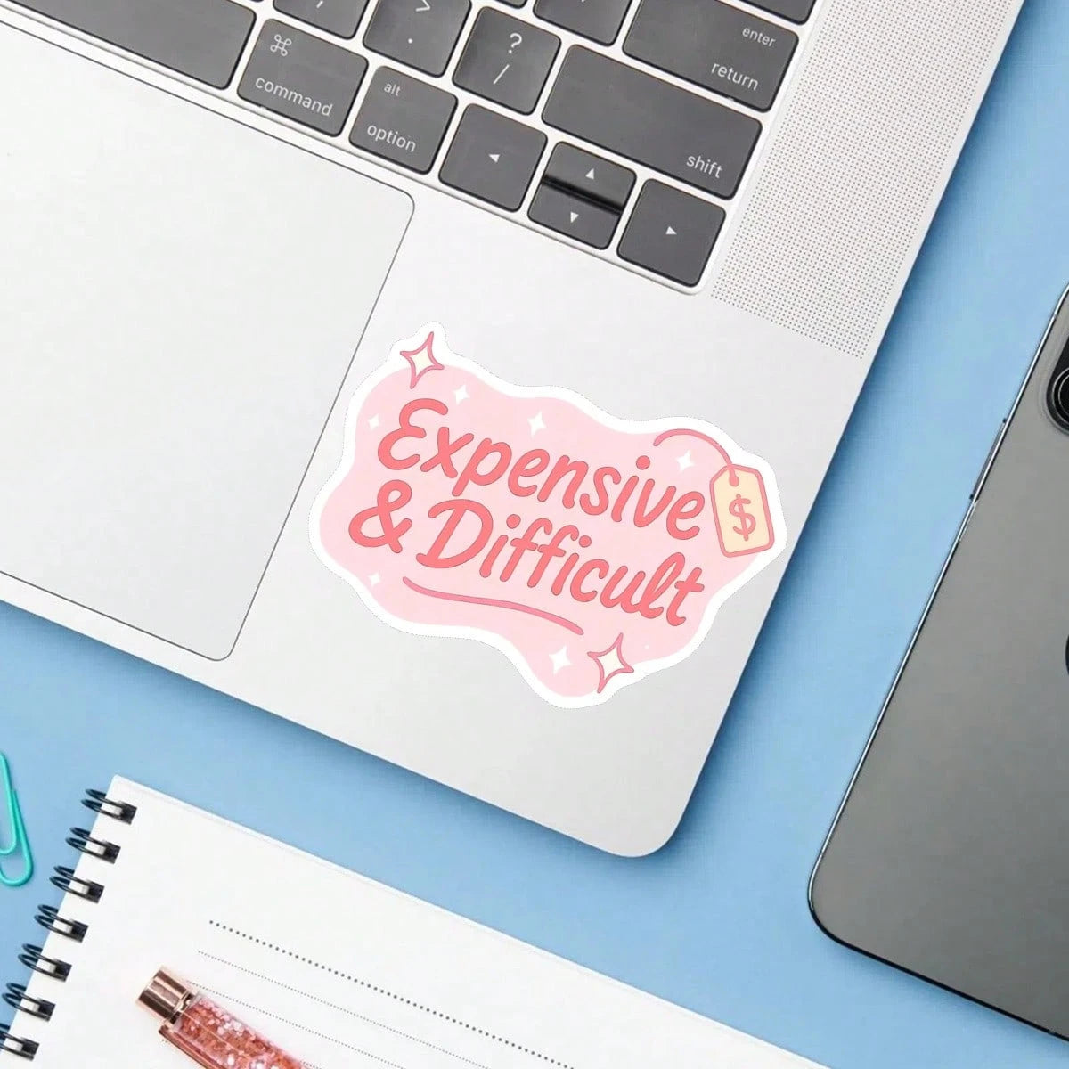 1PC Expensive And Difficult Vinyl Sticker, Waterproof Pink Y2K Attitude Quote Decal With Price Tag And Sparkle Design For Laptop, Water Bottle, Notebook, Journal, Phone Case, Tumbler Decor
