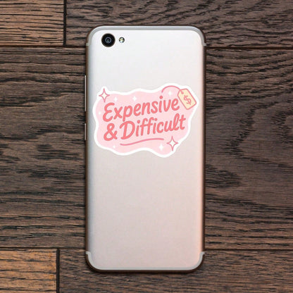 1PC Expensive And Difficult Vinyl Sticker, Waterproof Pink Y2K Attitude Quote Decal With Price Tag And Sparkle Design For Laptop, Water Bottle, Notebook, Journal, Phone Case, Tumbler Decor