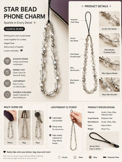 1pc Fashion Beaded Phone Lanyard Star Beaded Accessory Suitable For Phone Camera Earphone Personalized Accessory Decoration Gift Phone Ornament Phone Accessory (Due To Shooting Angle And Magnification