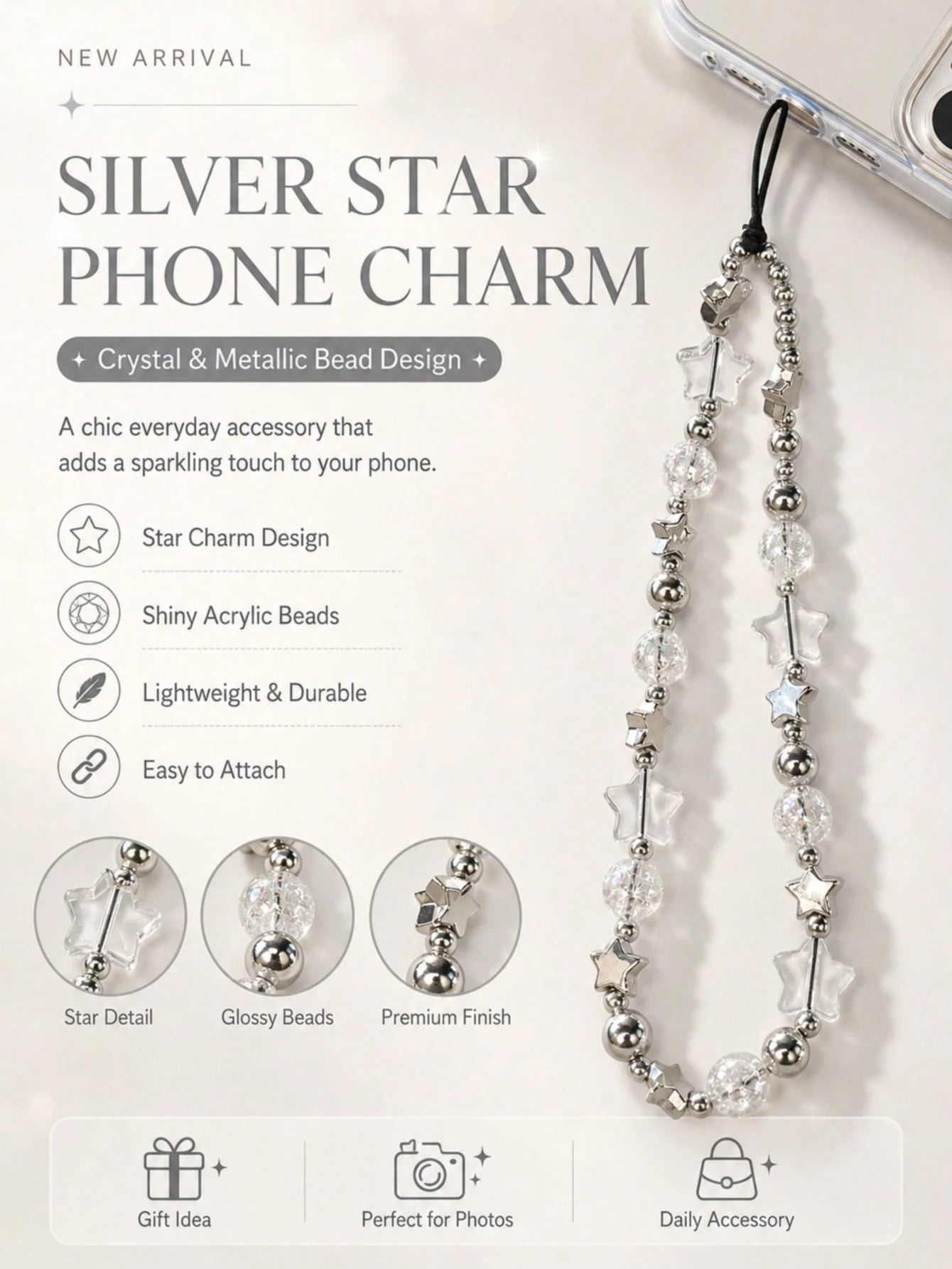 1pc Fashion Beaded Phone Lanyard Star Beaded Accessory Suitable For Phone Camera Earphone Personalized Accessory Decoration Gift Phone Ornament Phone Accessory (Due To Shooting Angle And Magnification