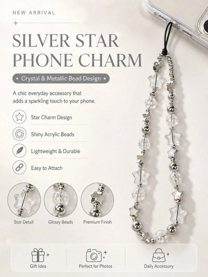 1pc Fashion Beaded Phone Lanyard Star Beaded Accessory Suitable For Phone Camera Earphone Personalized Accessory Decoration Gift Phone Ornament Phone Accessory (Due To Shooting Angle And Magnification
