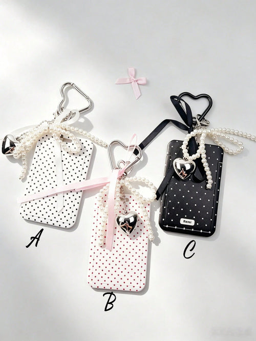 1pc Fashion Polka Dot Print Card Holder Pendant, Bag Charm, Key Chain, Wallet, Business Bank Credit Card Holder For Men And Women, Badge Holder