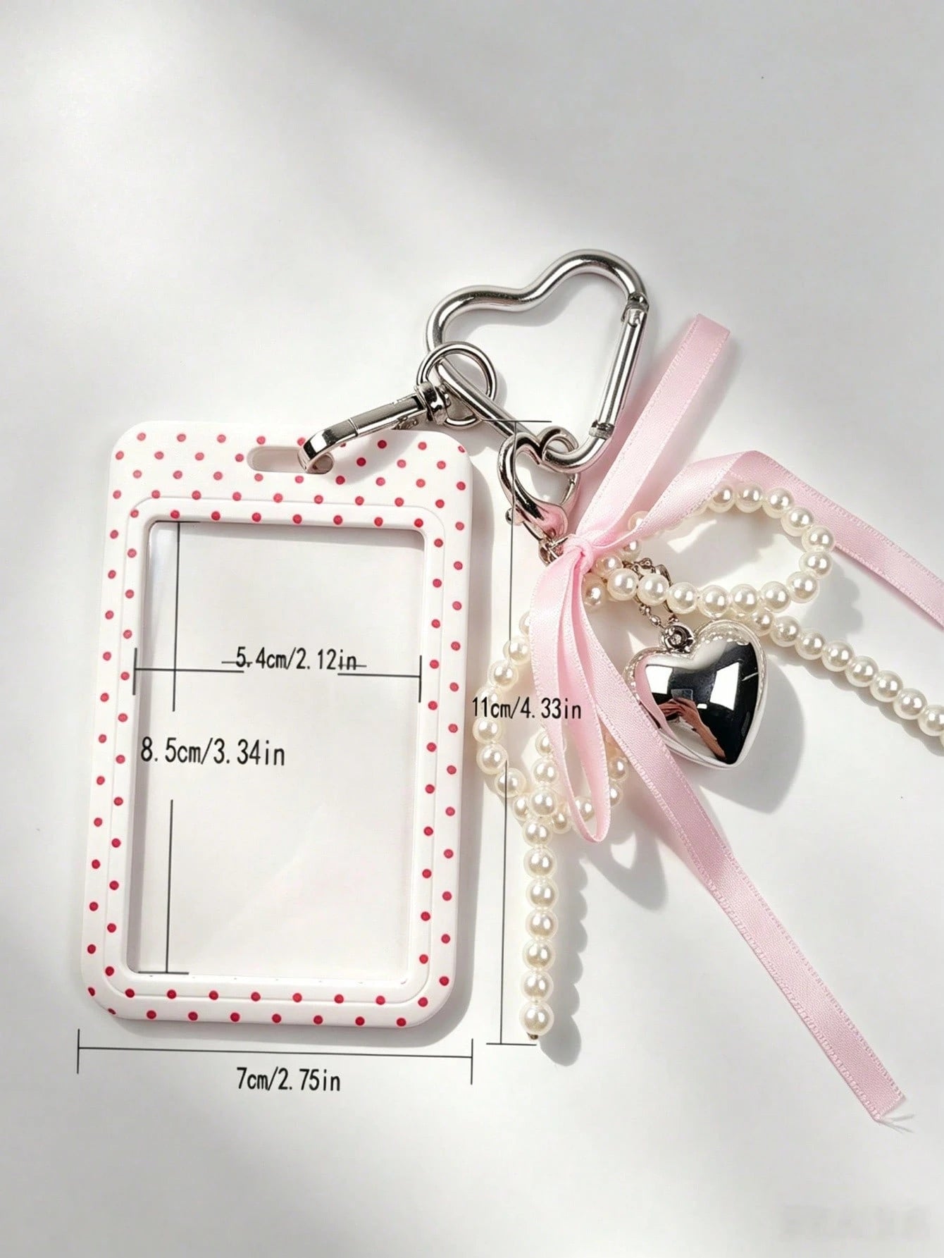 1pc Fashion Polka Dot Print Card Holder Pendant, Bag Charm, Key Chain, Wallet, Business Bank Credit Card Holder For Men And Women, Badge Holder