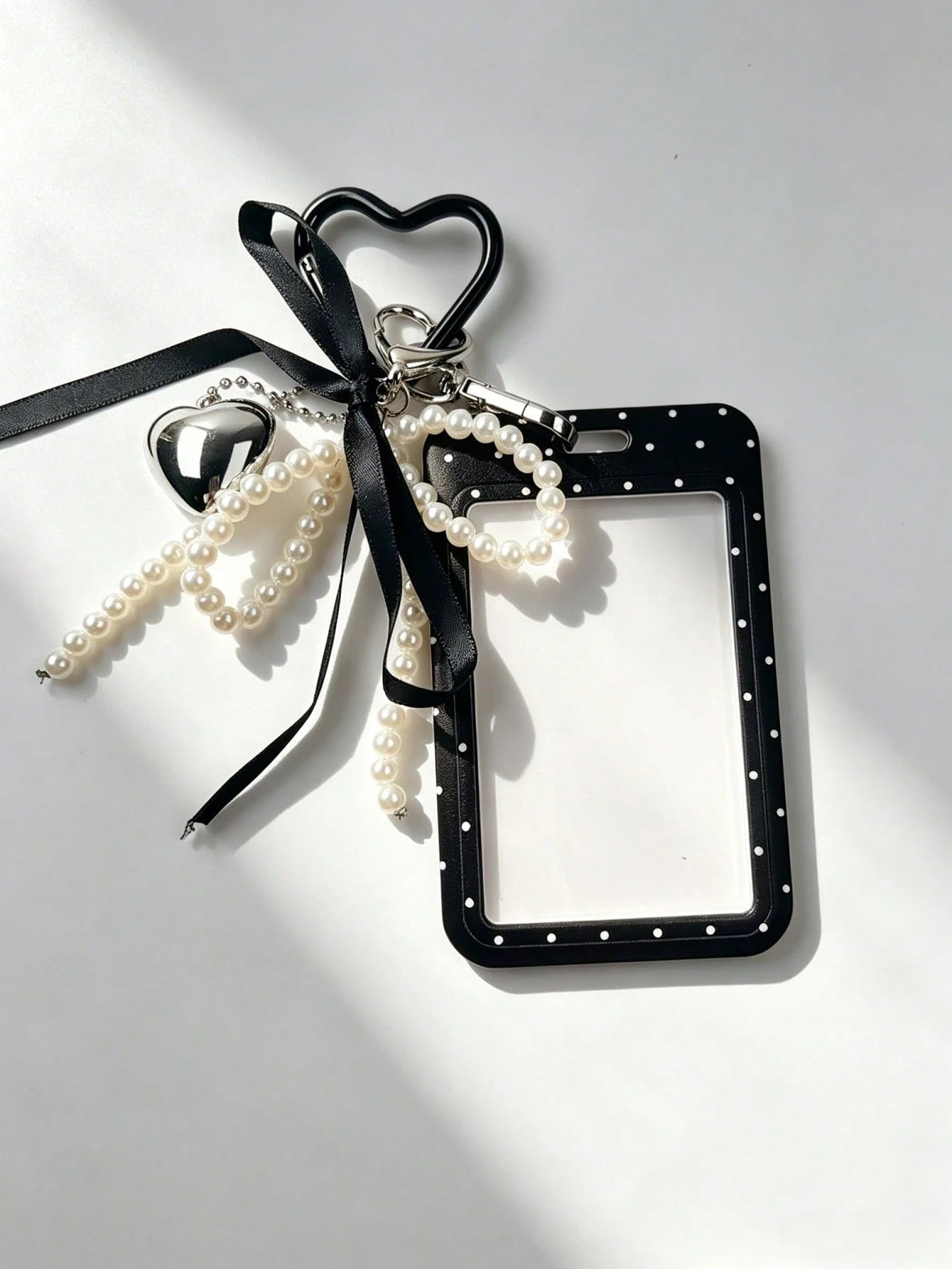 1pc Fashion Polka Dot Print Card Holder Pendant, Bag Charm, Key Chain, Wallet, Business Bank Credit Card Holder For Men And Women, Badge Holder