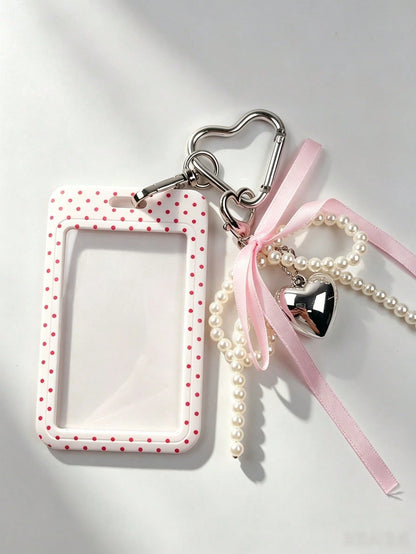 1pc Fashion Polka Dot Print Card Holder Pendant, Bag Charm, Key Chain, Wallet, Business Bank Credit Card Holder For Men And Women, Badge Holder