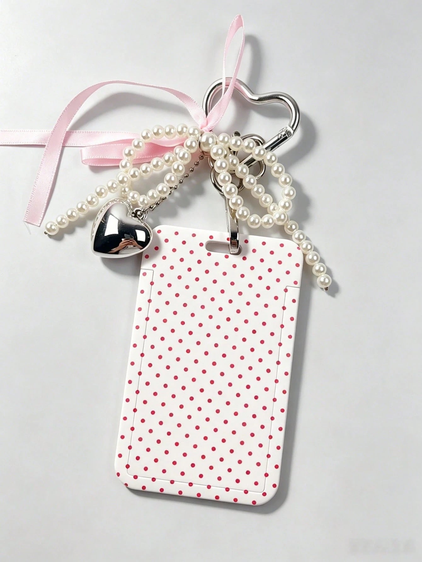 1pc Fashion Polka Dot Print Card Holder Pendant, Bag Charm, Key Chain, Wallet, Business Bank Credit Card Holder For Men And Women, Badge Holder