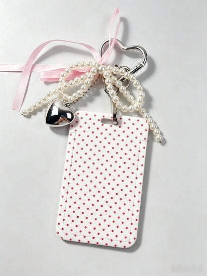 1pc Fashion Polka Dot Print Card Holder Pendant, Bag Charm, Key Chain, Wallet, Business Bank Credit Card Holder For Men And Women, Badge Holder