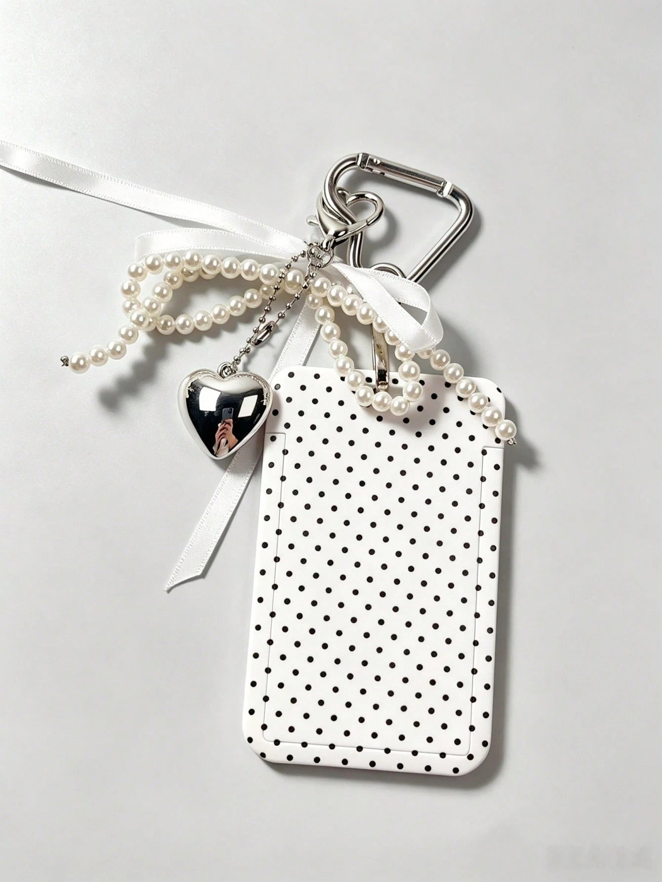 1pc Fashion Polka Dot Print Card Holder Pendant, Bag Charm, Key Chain, Wallet, Business Bank Credit Card Holder For Men And Women, Badge Holder