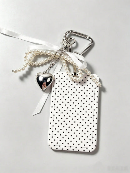 1pc Fashion Polka Dot Print Card Holder Pendant, Bag Charm, Key Chain, Wallet, Business Bank Credit Card Holder For Men And Women, Badge Holder