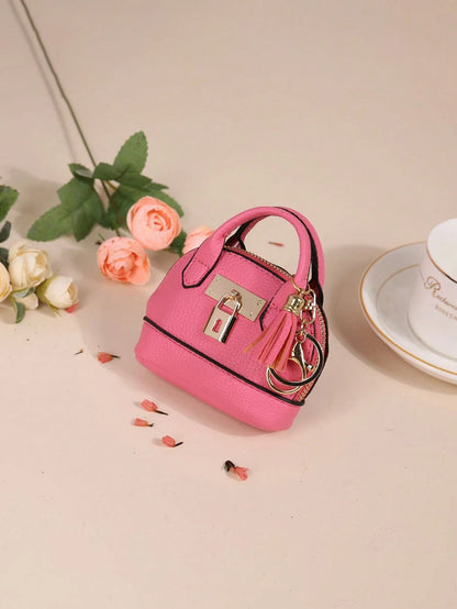 1pc Fashion Semi-Circle Small Genuine Leather Keychain Coin Purse, Compact Round Coin Pouch, Tassel Keychain Leather Coin Wallet, Unisex Coin Purse Keychain, Mini Coin Wallet For Women, Zipper Small L