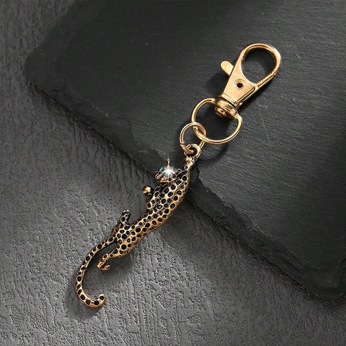 1pc Fashion Silver/Gold Alloy Rhinestone Leopard Shaped Keychain, Car Bag Pendant Metal Creative Charm