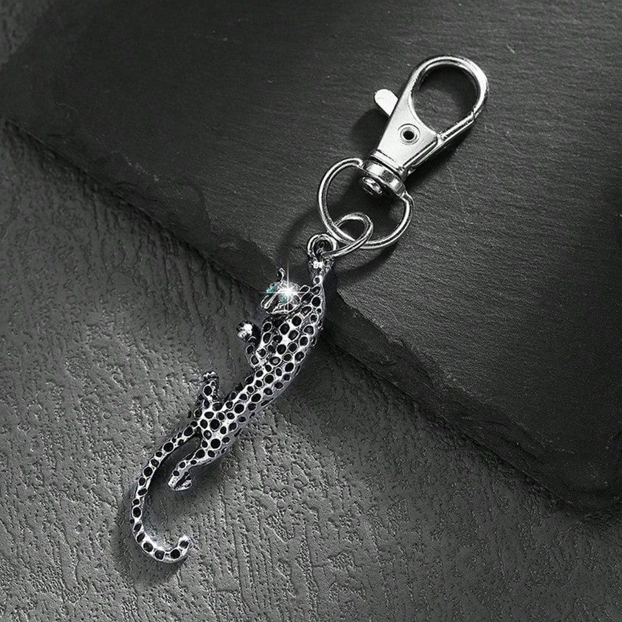 1pc Fashion Silver/Gold Alloy Rhinestone Leopard Shaped Keychain, Car Bag Pendant Metal Creative Charm