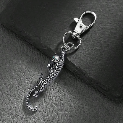 1pc Fashion Silver/Gold Alloy Rhinestone Leopard Shaped Keychain, Car Bag Pendant Metal Creative Charm