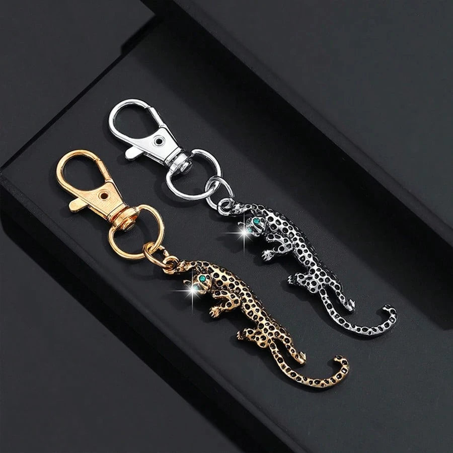 1pc Fashion Silver/Gold Alloy Rhinestone Leopard Shaped Keychain, Car Bag Pendant Metal Creative Charm