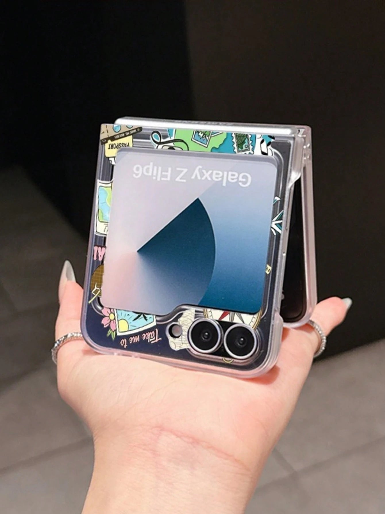 1pc Fashion Simple Matte PC Material Simple And Cute Travel Landscape ElementFolding Phone Case, Can Protect And Prevent Falling For: SamsungGalaxy Zflip 3/Zflip 4/Zflip 5/Zflip 6/Zflip 7/Zflip 8/ Raz