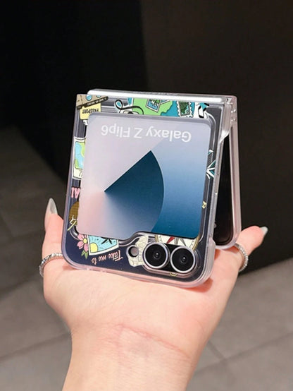 1pc Fashion Simple Matte PC Material Simple And Cute Travel Landscape ElementFolding Phone Case, Can Protect And Prevent Falling For: SamsungGalaxy Zflip 3/Zflip 4/Zflip 5/Zflip 6/Zflip 7/Zflip 8/ Raz