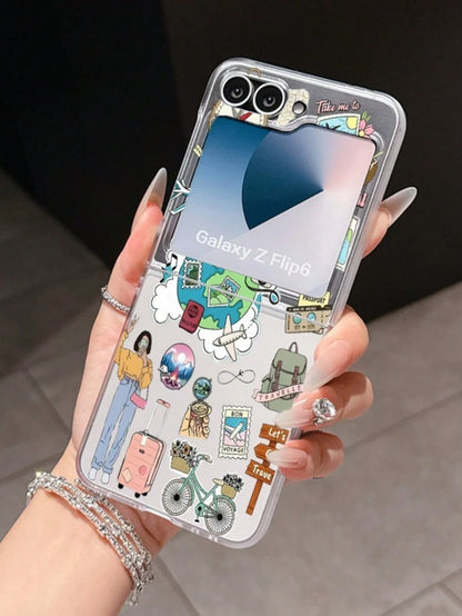 1pc Fashion Simple Matte PC Material Simple And Cute Travel Landscape ElementFolding Phone Case, Can Protect And Prevent Falling For: SamsungGalaxy Zflip 3/Zflip 4/Zflip 5/Zflip 6/Zflip 7/Zflip 8/ Raz