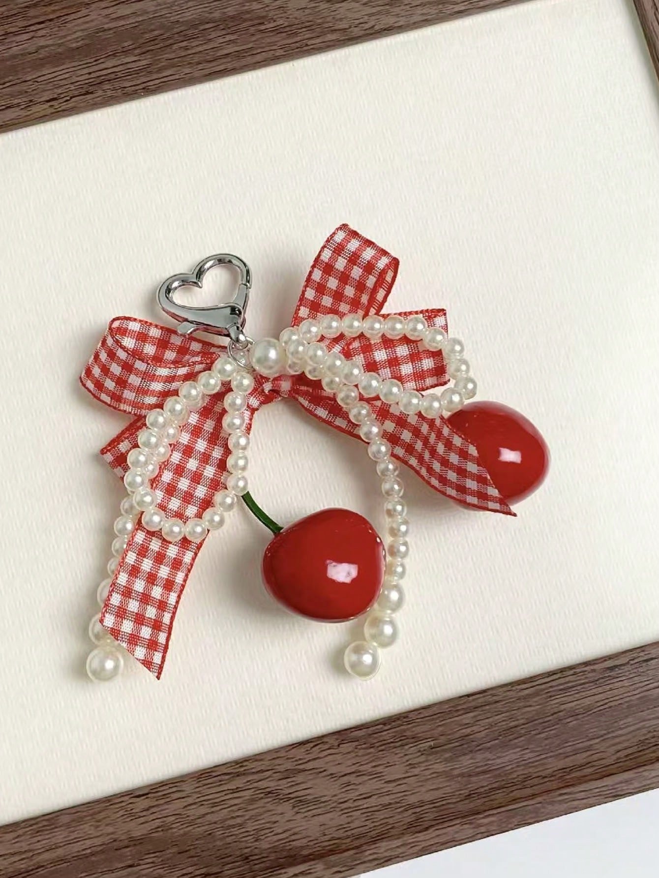 1pc Fashion Sweet Cute Plaid Bow Cherry Phone Charm Keychain Bag Pendant Y2K Anti-Loss Accessory Women's Phone Decoration