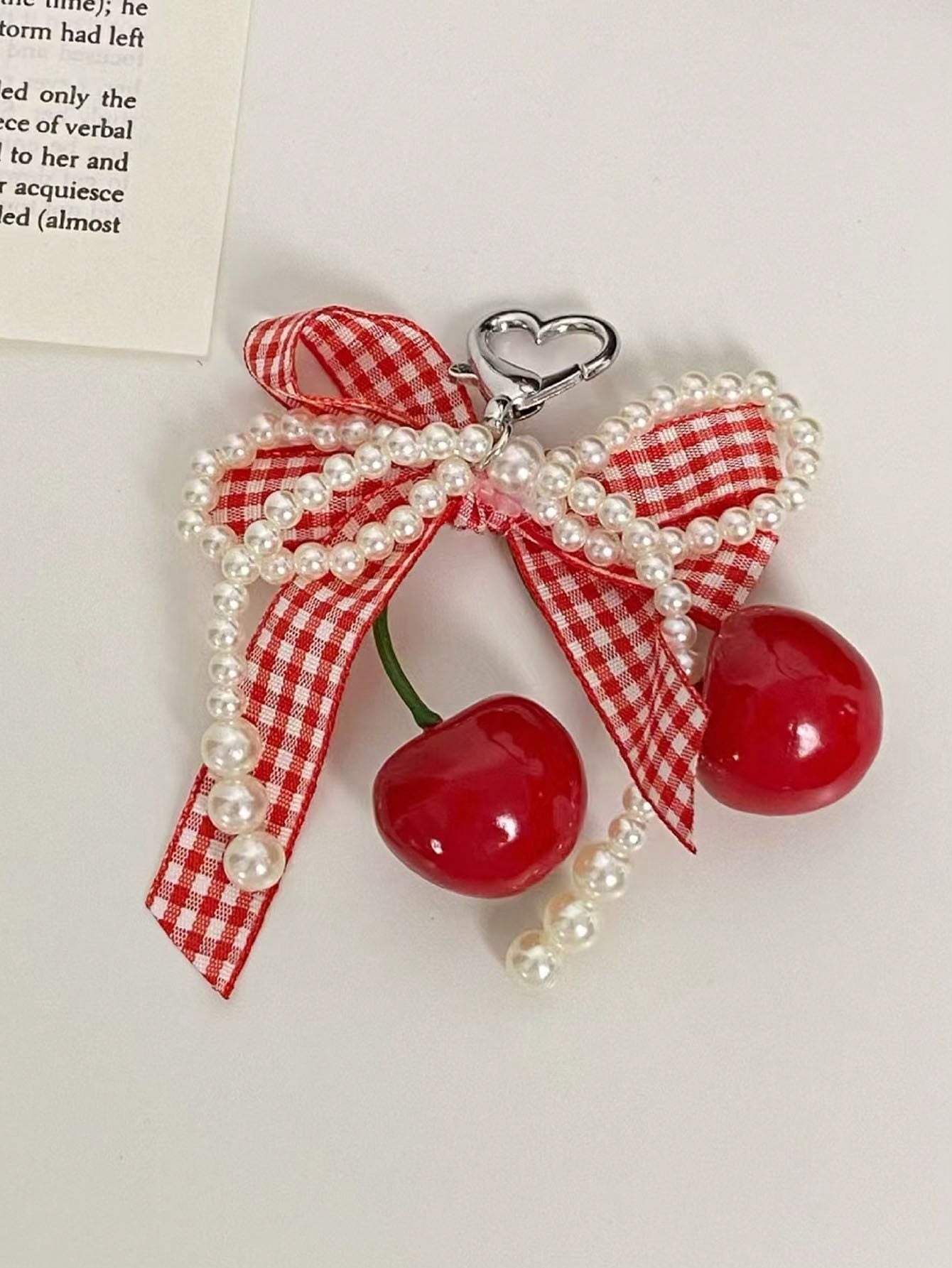 1pc Fashion Sweet Cute Plaid Bow Cherry Phone Charm Keychain Bag Pendant Y2K Anti-Loss Accessory Women's Phone Decoration