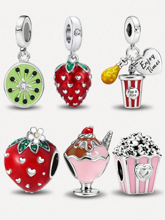 1pc Fashionable Exquisite Strawberry Fruit Ice Cream Beaded Pendant, Suitable For DIY Making Bracelets, Necklaces And Other Jewelry, Perfect Gift For Women