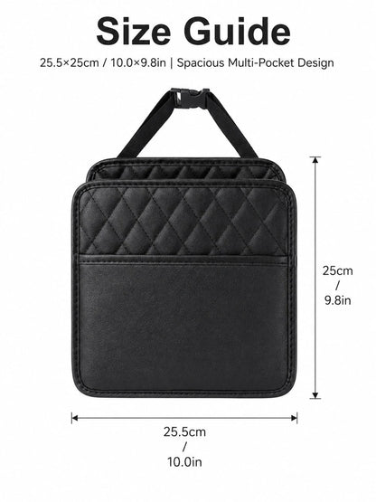 1pc Faux Leather Car Seat Back Organizer- Large Capacity, Durable And Easy To Clean; Hanging Storage Bag; Can Store Water Bottles, Snacks And Phones- Suitable For All Car Models; Car Organizer Bag