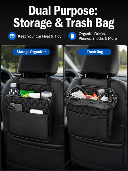 1pc Faux Leather Car Seat Back Organizer- Large Capacity, Durable And Easy To Clean; Hanging Storage Bag; Can Store Water Bottles, Snacks And Phones- Suitable For All Car Models; Car Organizer Bag