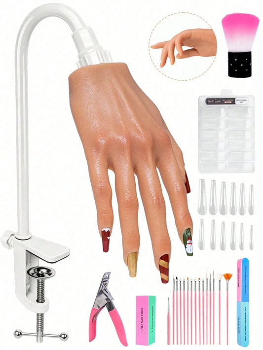 1PC Flexible Practice Hand For Acrylic Nails, Bendable Mannequin Hand With Realistic Nail Beds, 360° Rotatable Wrist & Non-Slip Base, Ideal For Nail Art Training, Salon Practice, Students & Beginners