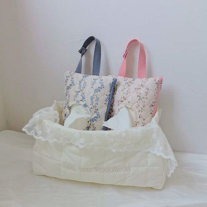 1pc Floral Pattern Cartoon Cute Tissue Paper Holder, Portable Wet Wipes Bag For Car, Stroller, Bathroom, Bedside