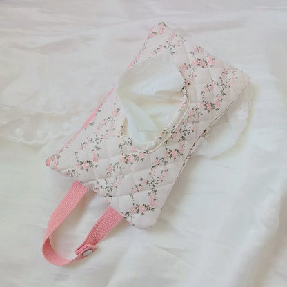 1pc Floral Pattern Cartoon Cute Tissue Paper Holder, Portable Wet Wipes Bag For Car, Stroller, Bathroom, Bedside