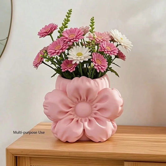 1pc Fluffy Flower Shaped Storage Bucket & Cosmetic Organizer, Lightweight, Suitable For Home & Office Desk, With Embedded Installation, Flower-Shaped Desktop Decor, For Stationery Storage, Compact Off