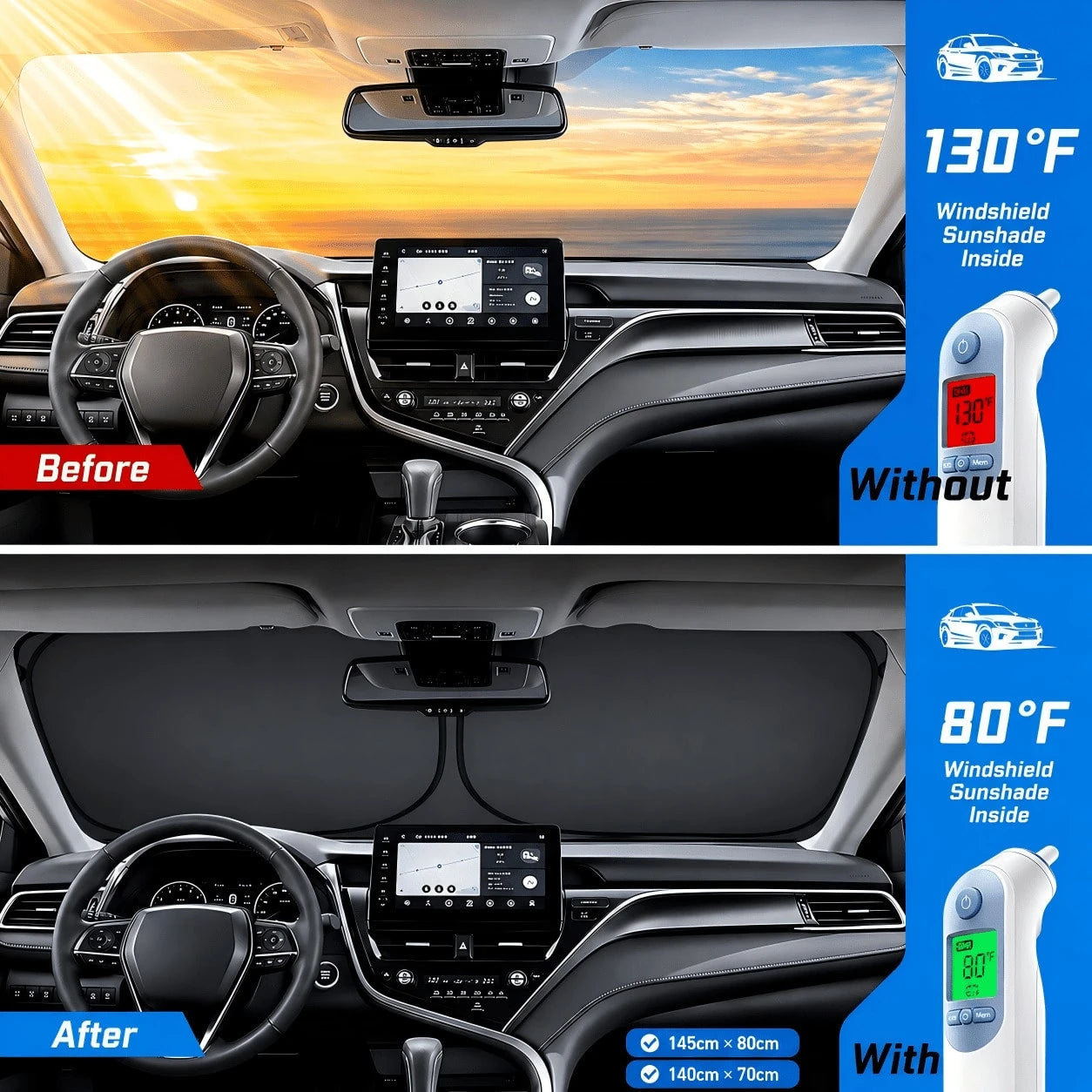 1pc Foldable Car Sunshade, Front Windshield Sunshade, Blocks UV Rays And Keeps Car Interior Cool, Universal Thickened Sunshade For Car Interior Shading And Cooling